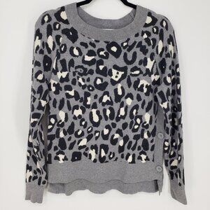 Stella & Dot Leopard Print Sweater S Button Sides‎ High Low Hem Gray Black